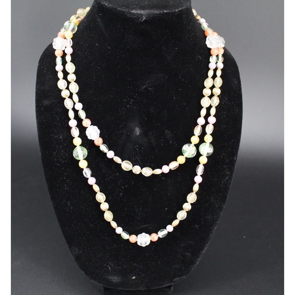 VTG Oscar De La Renta Signed 49” Long Double Strand Beaded Necklace Pastel - Picture 2 of 6